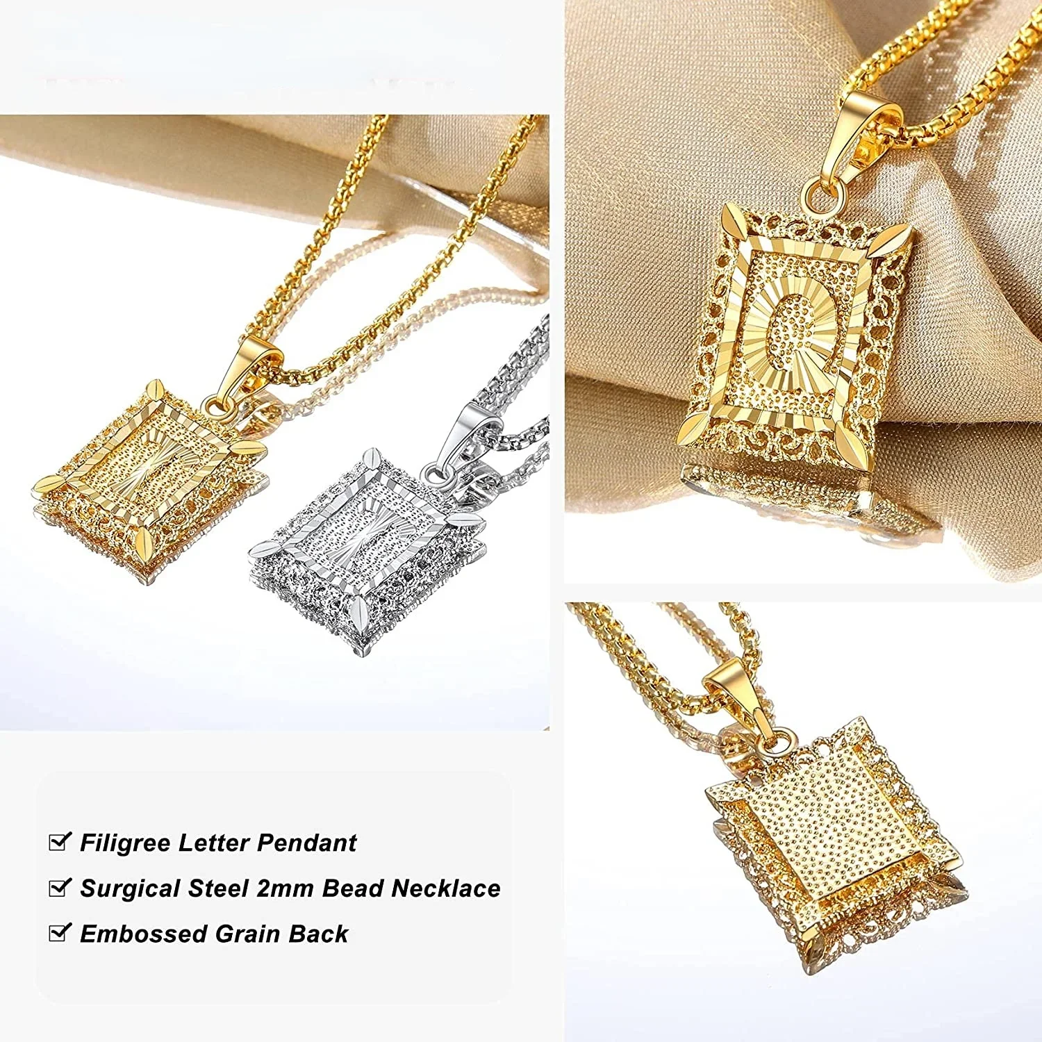 男性と女性のための7つの初期ネックレス,ヴィンテージ,filigree