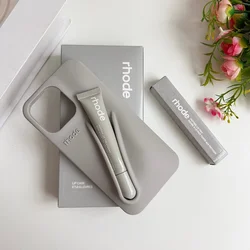 Chic Lipstick Holder Phone Case with Stylish Silicone Soft Cover - iPhone 15 Plus (Gray)