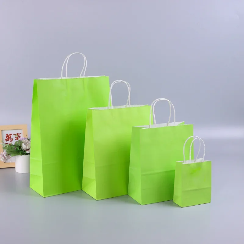 thumbnail image 1 of Bolsas de regalo de papel Kraft con asas, 10/20/30/50 unidades, para compras, manualidades, color marrón y blanco, para fiestas, suministros navideños, 1 of 5