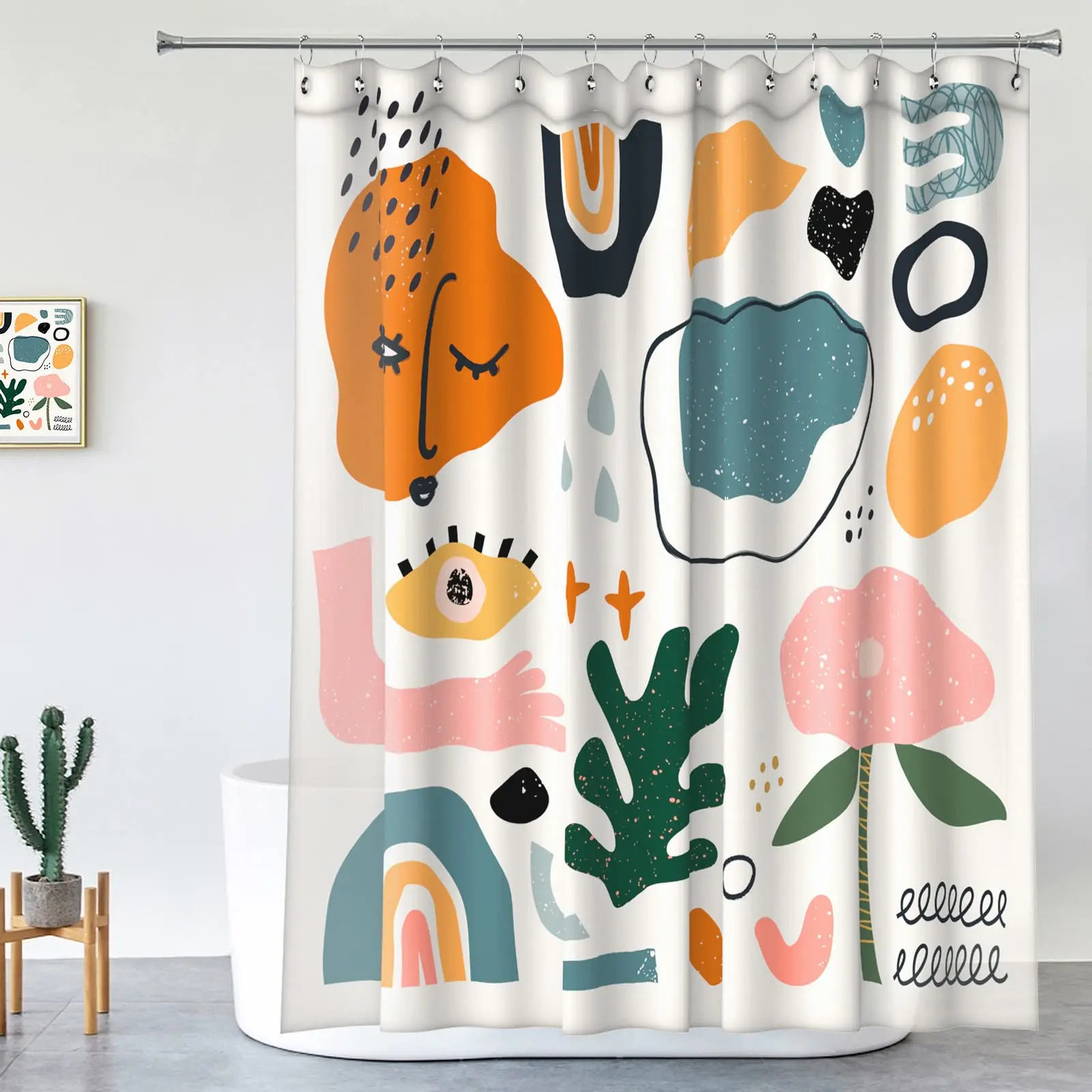 Shower Curtains Retro Shower Curtain 60s 70s Vintage Waterproof Polyester Fabric Bath Curtain Sets Smile Face Pink Aesthetic