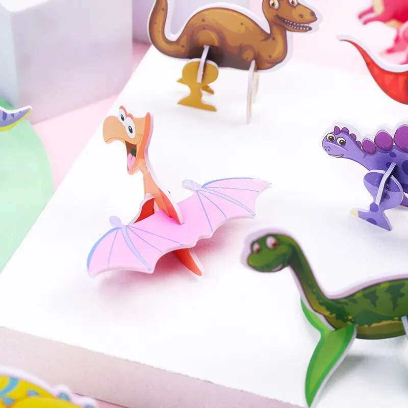 40Pcs Children Paper Dinosaur 3D Puzzle DIY Cute Cartoon Dinosaur Modeling Random Styles Animal Model Toy