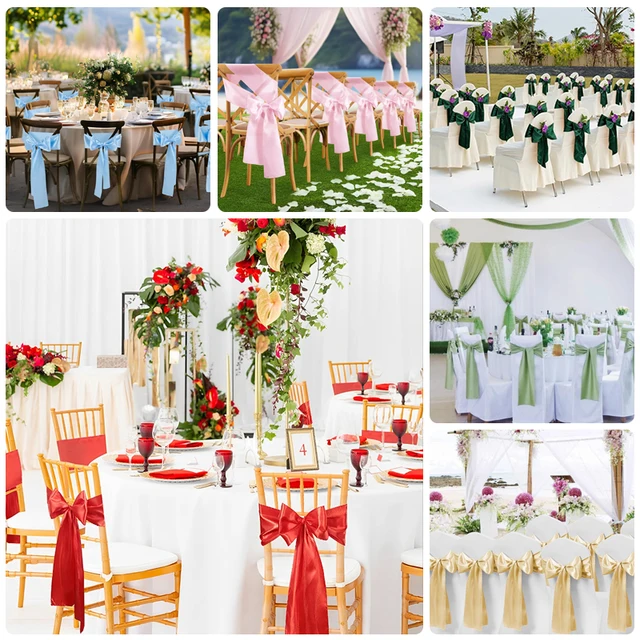 Ceintures de chaise en Satin pour mariage, nœuds, rubans de chaise améliorés, pliables, pour Banquet de mariage, fête de noël, douche, événements, décoration 6