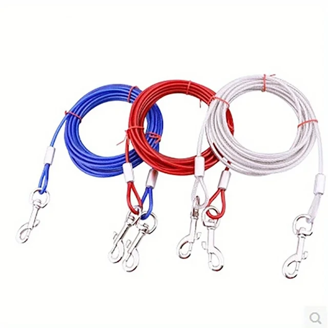 S921e0316b1b340b0bd353300683b437cK.jpg High Quality 5mm*3m Lengthen Steel Wire Dogs Rope Chain Durable Double-end Dogs Leash Cable Dual Heads Metal Hooks Pet Supplies