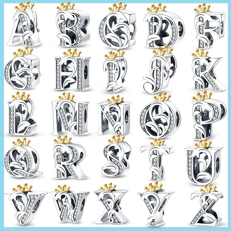 925 Silver 26 Letter A-Z Alphabet Beads Charm Fit Original Pandora Bracelet Bangle Accessories DIY Jewelry For Women
