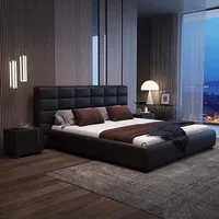 Lit double multifonction moderne et minimaliste, chambre à coucher Queen Size, rangement en bois, meubles de luxe 2