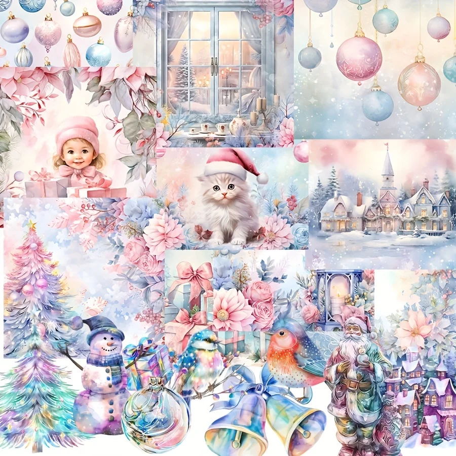 Stickers Scrapbooking Supplies Scrapbooking Paper 56pcs Background Paper and Sticker Rainbow Color Christmas With Tree Ornement For Scrapbooking Paper Craft Junk Journal