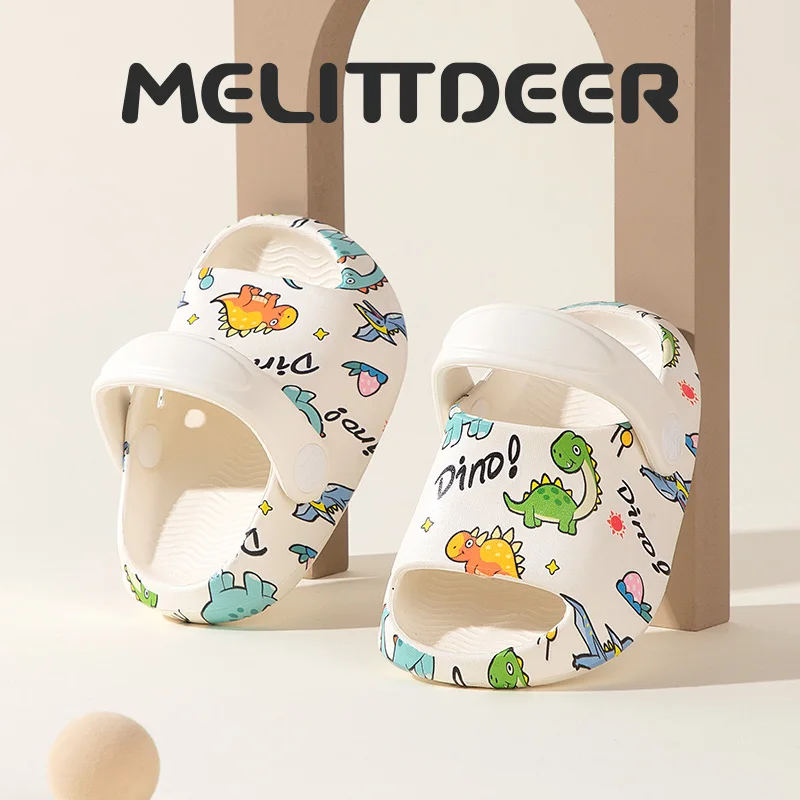MELITTDEER 아동용 샌들 - 부드러운 밑창, 남아 및 여아용 프린트 공룡 디자인, 실내 및 실외 사용, 아동용 슬립온 신발