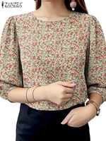 2025 ZANZEA Summer Floral Printed Blouse Stylish Women Tops Tunic Casual O Neck 3/4 Sleeve Work Blusas Bohemain Holiday Shirt - Image 5