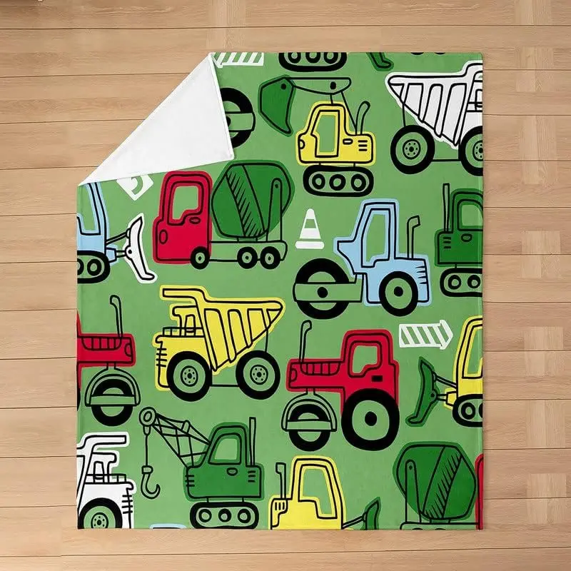 Fleece Fabric Construction Vehicles 