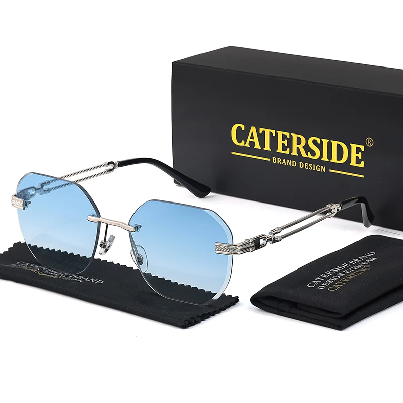 CATERSIDE Pilot Randlose Sonnenbrille Männer Polygonal Metall Rahmen Frauen Sonnenbrille Strand Einkaufen Geschenk Party Brillen Sommer Stil