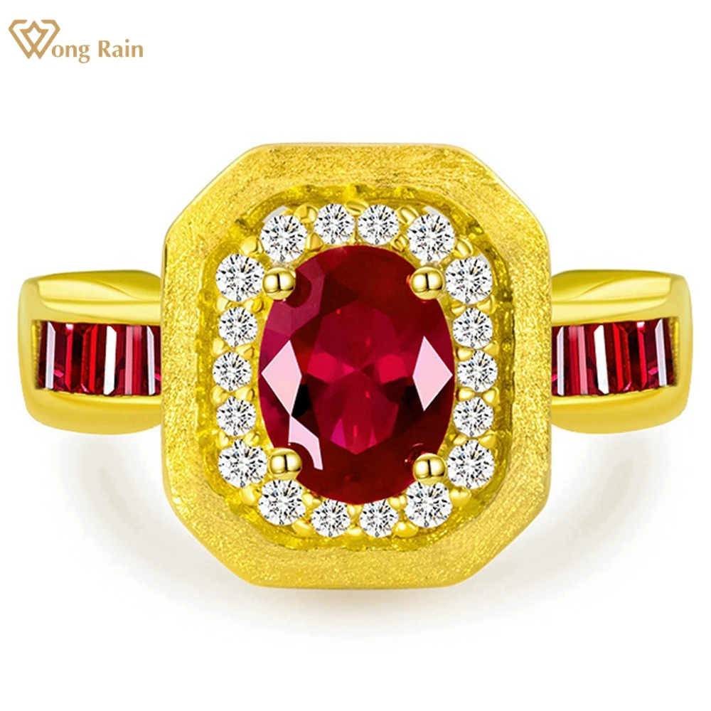 

Wong Rain Vintage 18K Gold Plated 925 Sterling Silver Oval Cut 6*8 MM Ruby Gemstone Ring for Women Anniversary Gifts Jewelry