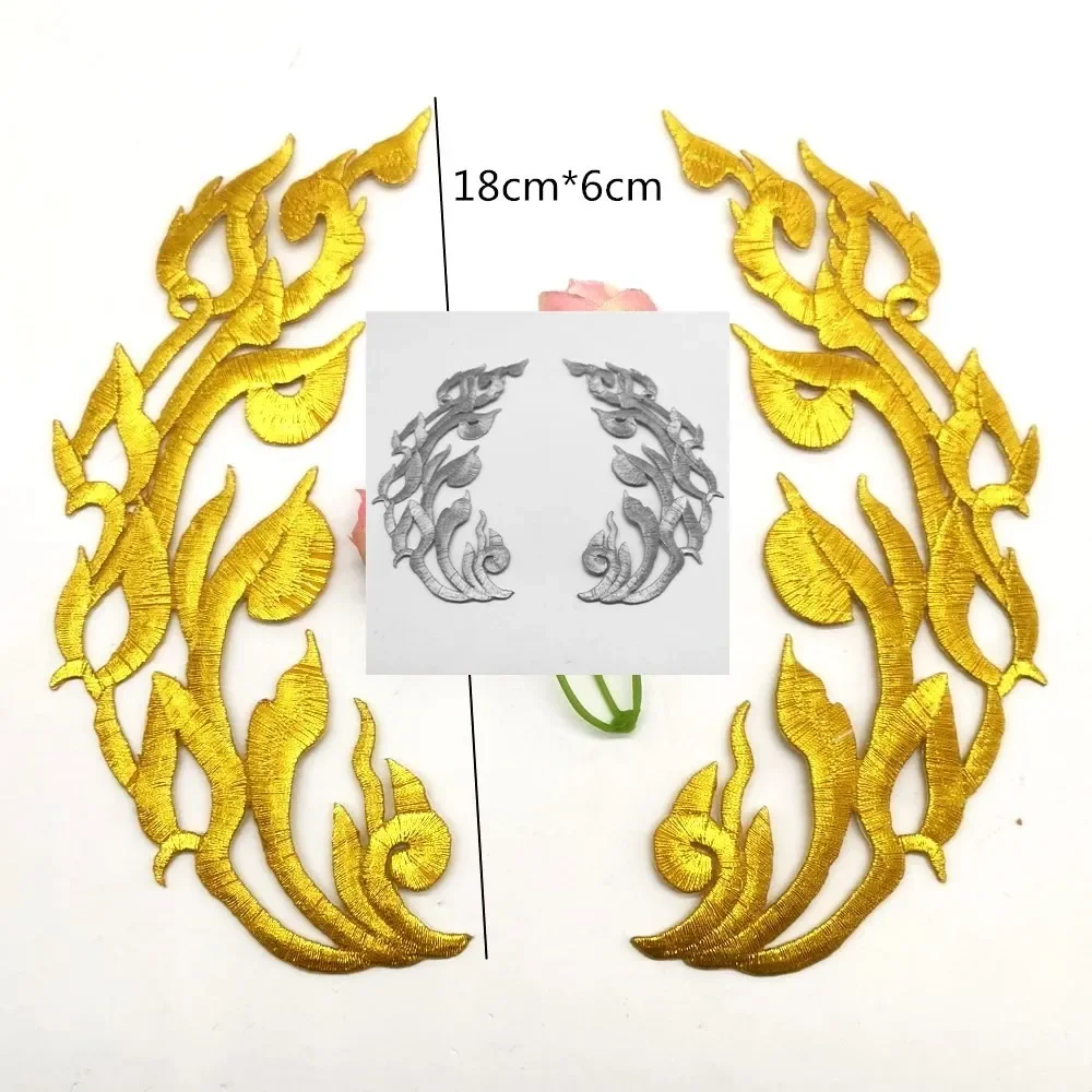 Sewing Patches Clothing Accessories 1 Pair Iron On Patches For Cosplay Diy Clothes Gold Embroidery Appliques Trims Garments Budges