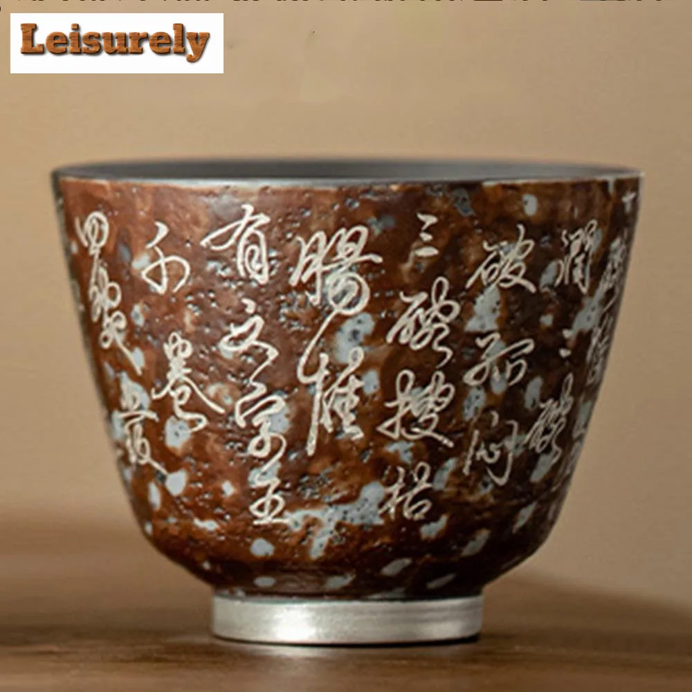 100ML Handmade Gilded Silver Tea Cup Chinese Dunhuang Buddha Master Cup Old Rock Clay Tasting Tea Bowl Chazhan Small Drinkware