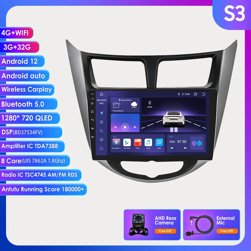 

Автомагнитола 2 Din на Android для Hyundai Solaris, Accent, Verna 2010, 2011-2016, Carplay, Авторадио, аудио плеер, мультимедиа, GPS, Wi-Fi, RDS