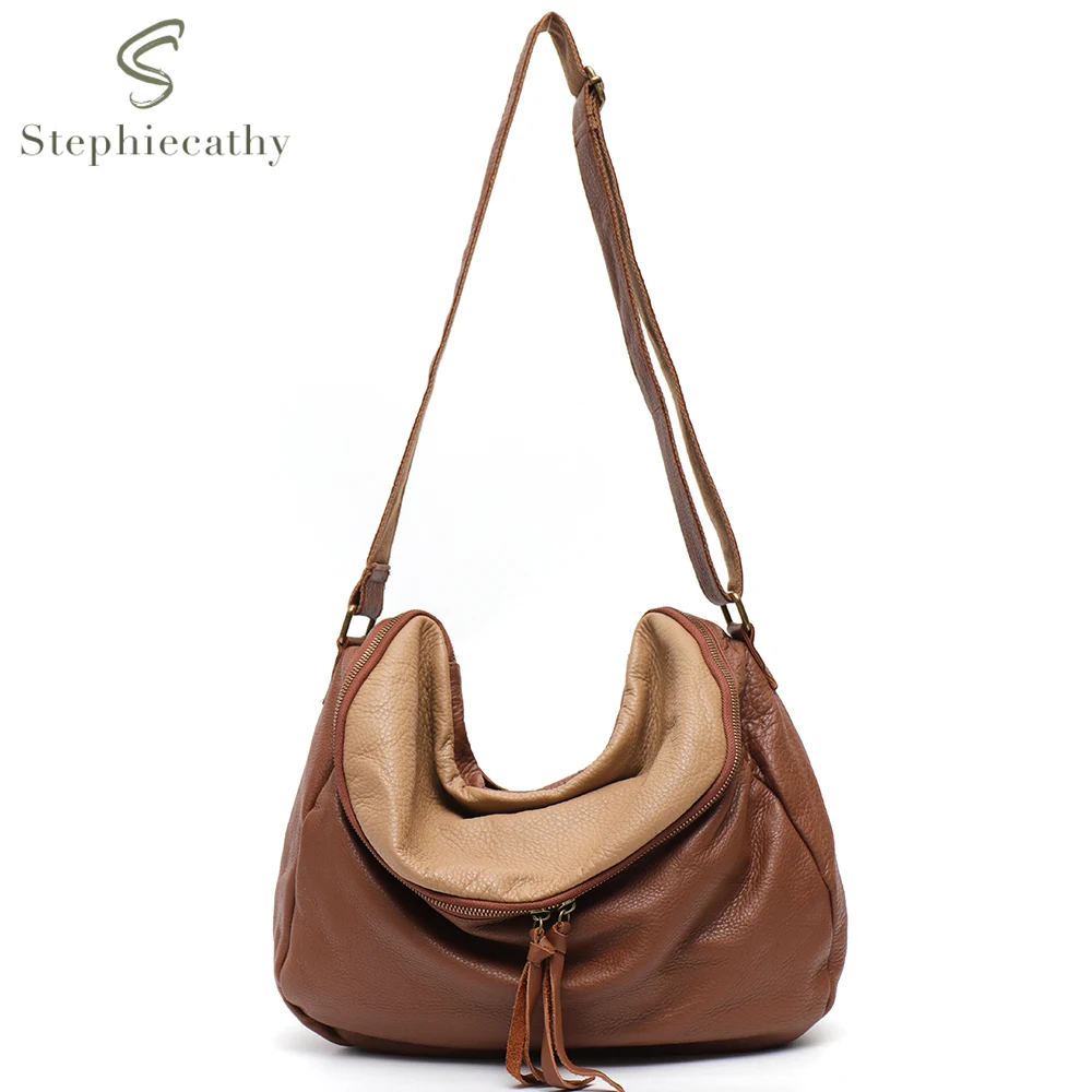 

SC Women Casual Slouchy Hobo Purse Vinatge Natural Leather Shoulder Handbag Large Old-Fashion Soft Genuine Cowhide Crossbody Bag