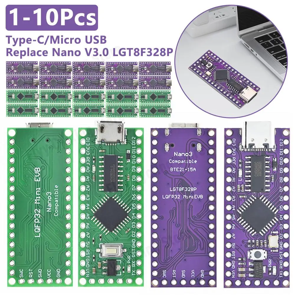 10-1PCS-LGT8F328P-LQFP32-MiniEVB-Compatible-TYPE-C-MICRO-USB-With ...