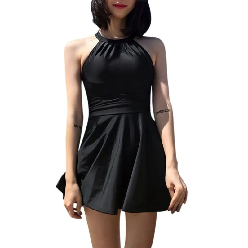 

Women's One-piece Swimsuit Dress Backless Cross Strap Swim Skirt Sleeveless Hanging Neck Swimwear