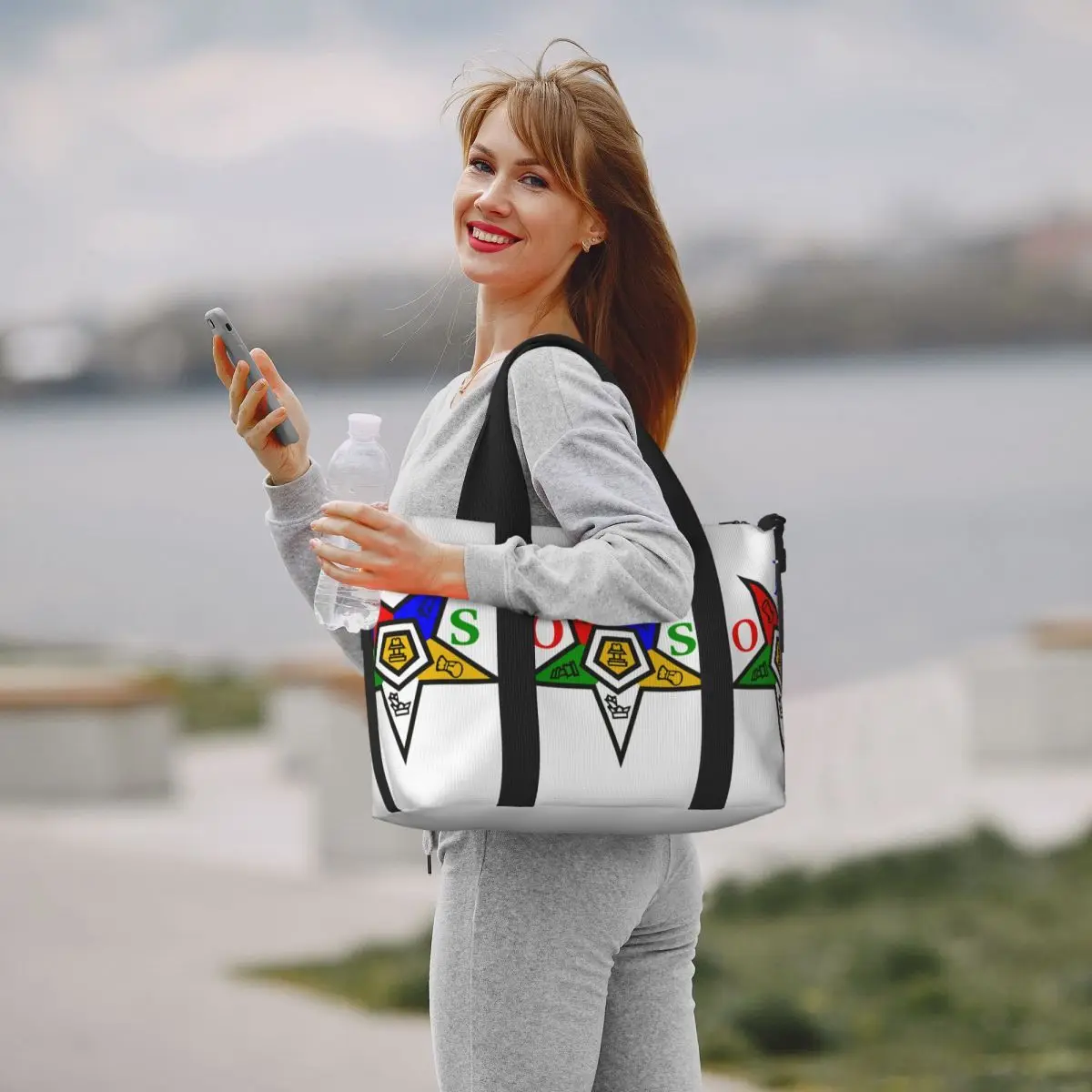 Order Of The Eastern Star OES Groceries Tote Shopping Bags Women Large Capacity Beach Gym Travel Bags