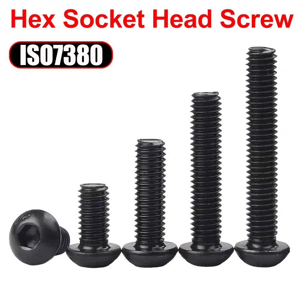 Round Button Head Allen Cap Screw Bolt - Black Grade 10.9 Carbon Steel Hexagon Screw (Single to Bulk Pack)