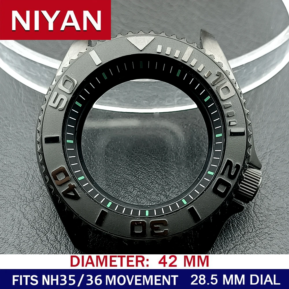 High-Quality 42mm Men's Steel Black Watch Case with Sapphire Glass and 22mm Band