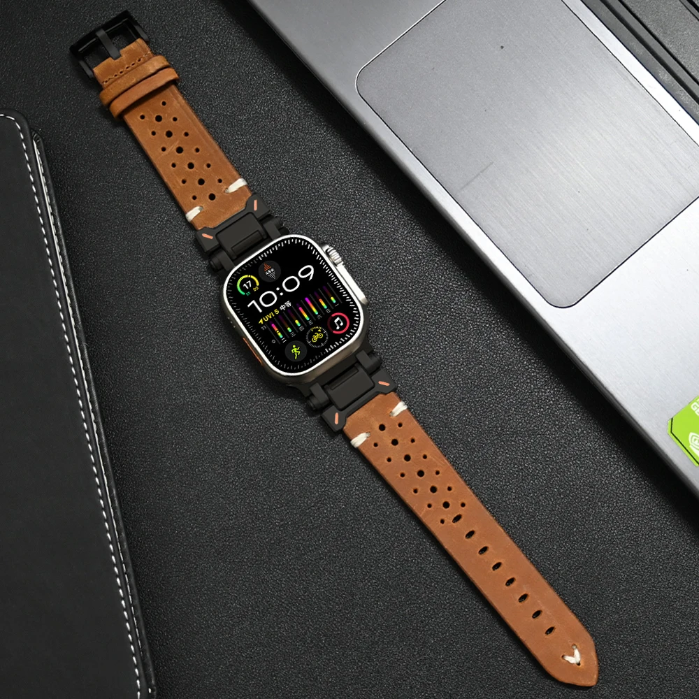 Luxury Titanium Color Bracelet with Genuine Leather Band