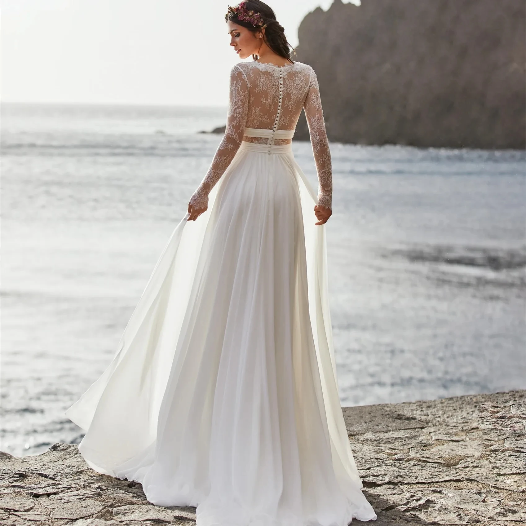 Bohemia Wedding Dresses A-Line V-Neck Bridal Gowns Long Sleeves Chiffon Robes For Formal Party 2025 Vestidos De Novia Customized 2