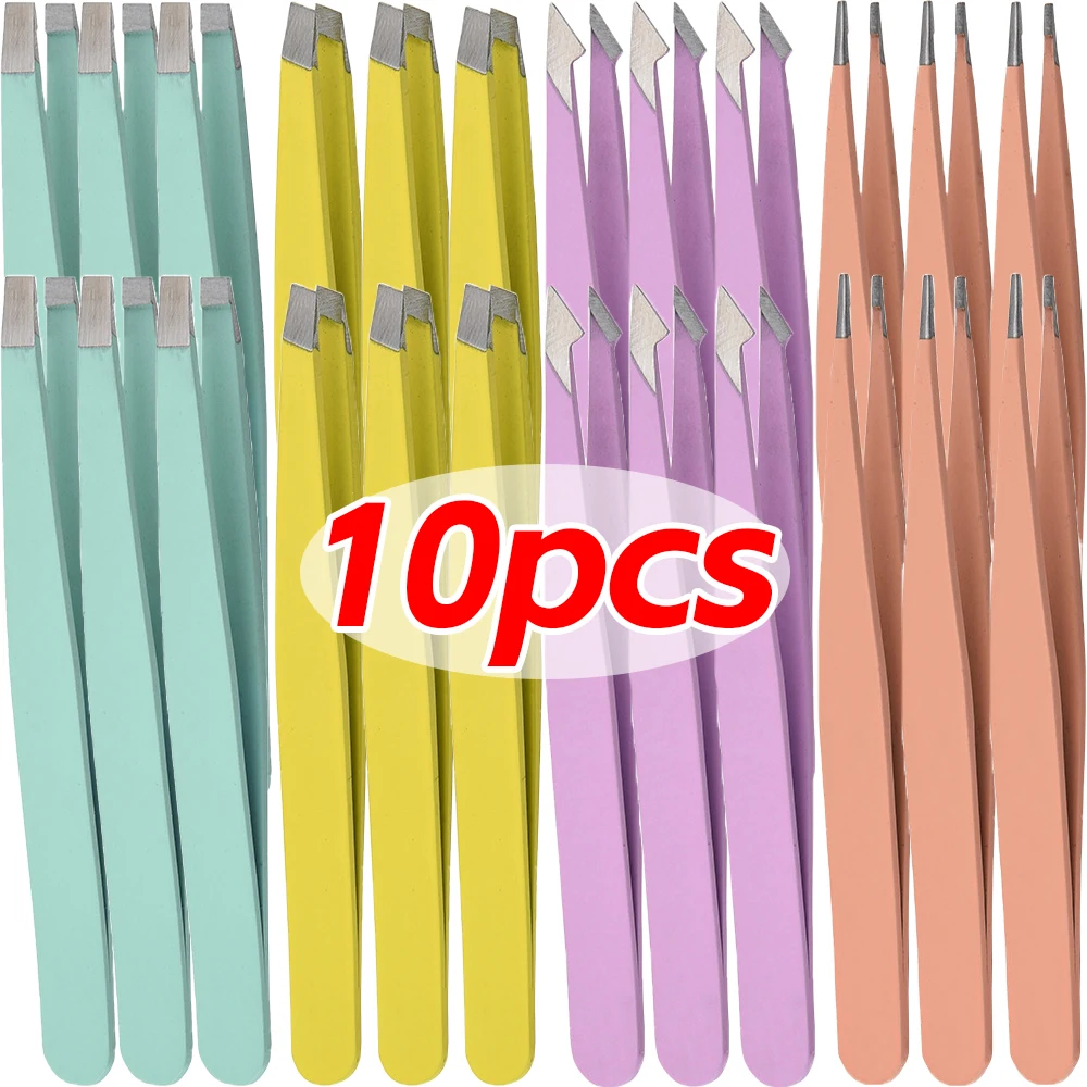 Stainless Steel Eyebrow Tweezers Hair Removal Precision Slanted Tip