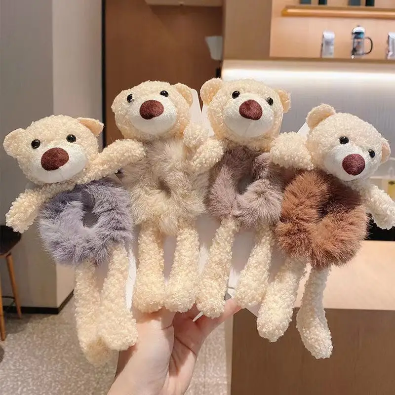Cute Cartoon Bear Rubber Band for Girls Plush Ponytail Rabbit Hair Tie Elastic Hair Ring Headwear Girls Kids Hair Accessories