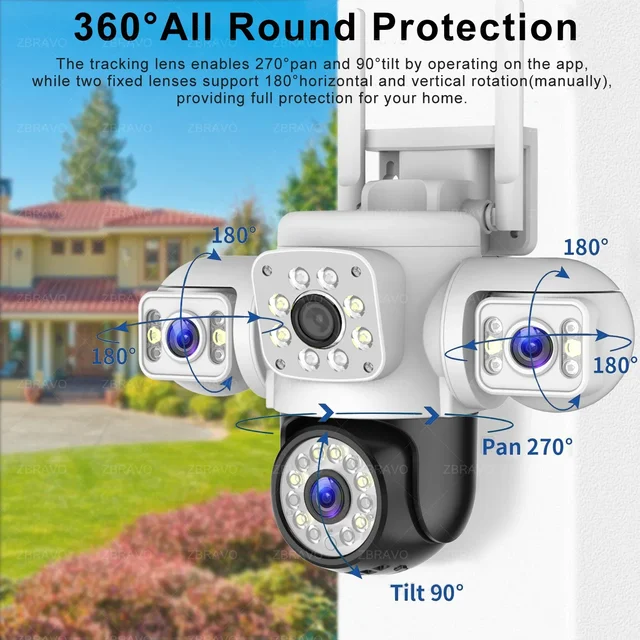 Yoosee 6K 12MP 3 Lens 3 Screens WiFi PTZ IP Camera Outdoor AI Detection Loop Recording Motion Alarm CCTV Smart Home Security 2