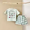 2024 Summer Infant Cotton Short Sleeves+Shorts Children Dinosaur Set Printed Boys Girls Casual Check Newborn Clothing 2