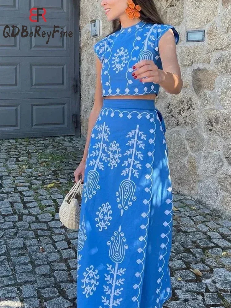 Summer Women Skirts Suits Elegant Sleeveless Crop Tops and Maxi Lace Up Skirt Sets Beach Birthday Two Piece Sets Womens Outifits