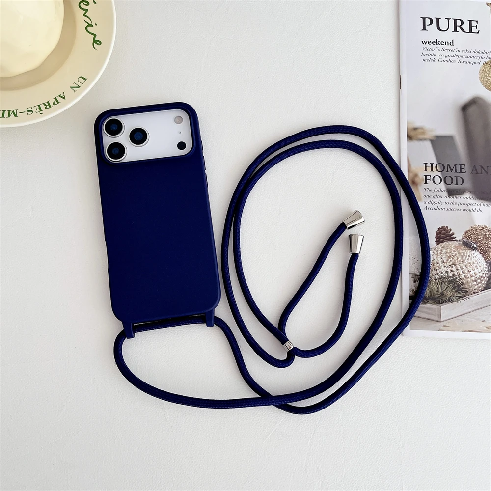 Crossbody Lanyard Liquid Silicone Soft Case with Shockproof Matte Finish and Candy-Colored Design