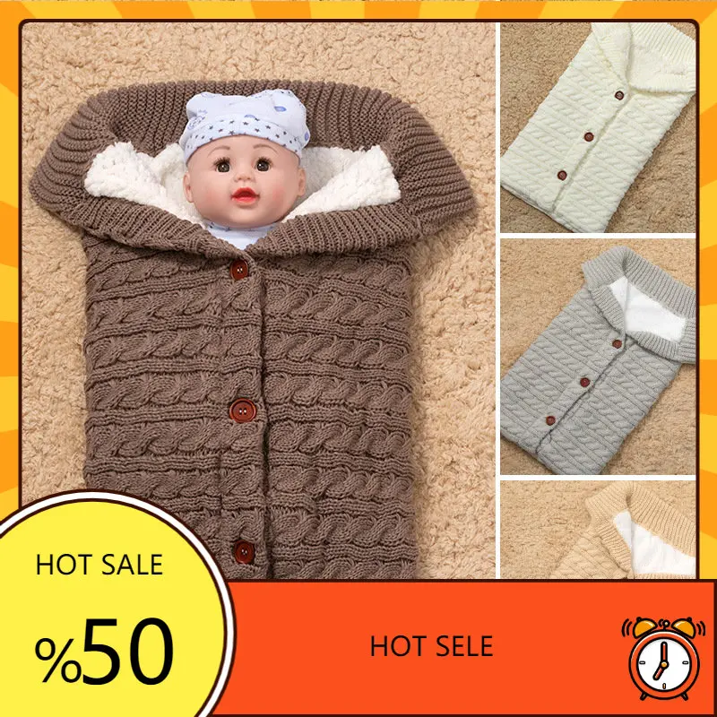BabySleepingBagsInfantWinterThickenedKnittedButtonKnitSwaddle