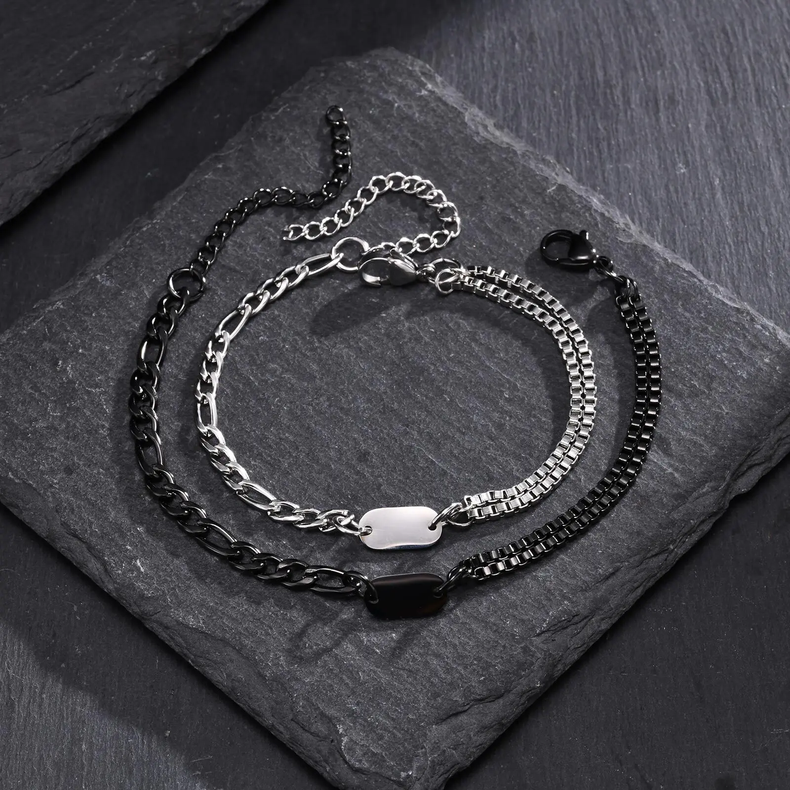 Initials Bracelets Alphabet A-Z 26 Letter Stainless Steel Chain Link Wristband For Men Women Couple