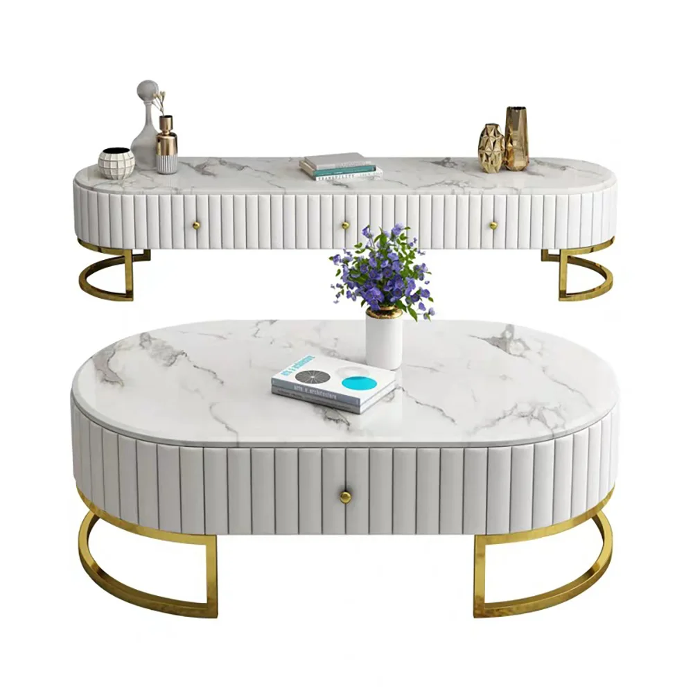 

European light luxury tea table TV cabinet combination living room floor cabinet furniture simple modern metal teapoy