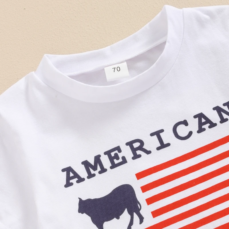 0-3Y Toddler Baby Boy 4th of July Outfits Short Sleeve Tops + Cow Print Shorts Set Western Clothes 6