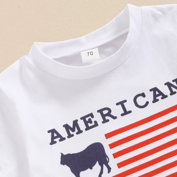 0-3Y Toddler Baby Boy 4th of July Outfits Short Sleeve Tops + Cow Print Shorts Set Western Clothes 6