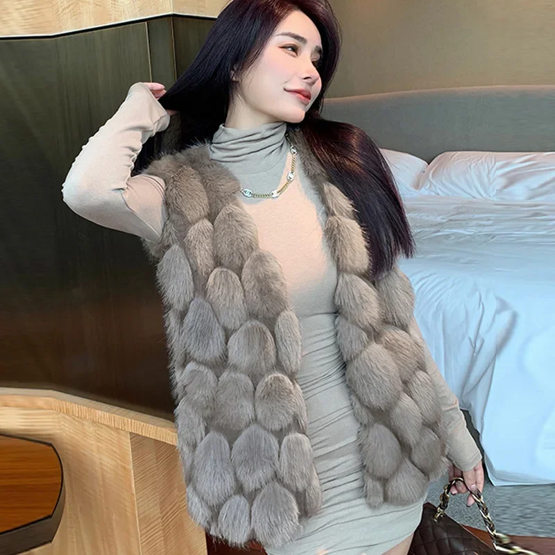FANIECES Autumn Winter Imitation Fur Sleeveless Women Coat Luxury Plush Fluffy Solid Faux Fur Vest Overcoat Tops пальто женское