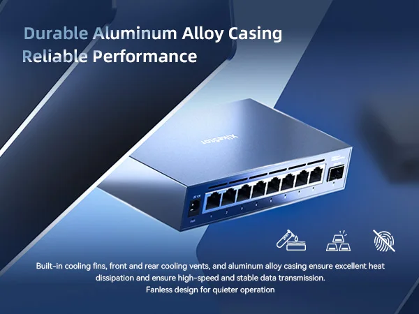Xikestor 8 Ports 2,5G Simple L2 Managed Switch RJ45 & 1 Port 10G SFP Switch Ethernet-Unterstützung VLAN/Port Aggregation – Detail 3