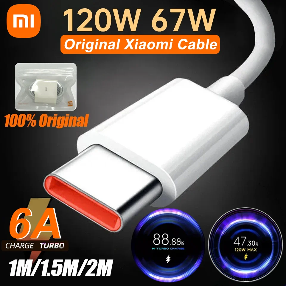 Caricabatterie USB 120W Per Xiaomi Con Cavo Tipo C 2m 6A, Turbo Charge Per Redmi E Poco