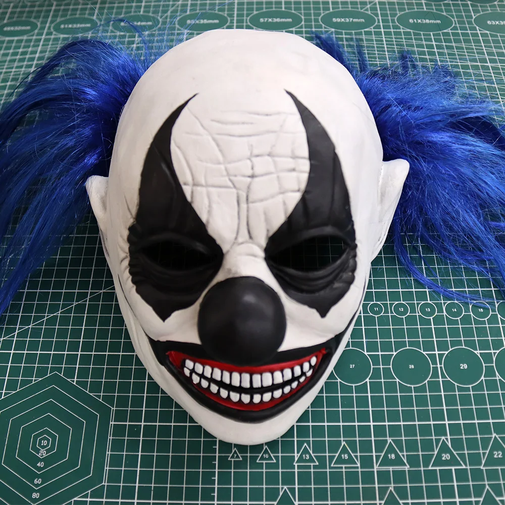 

Halloween Joker Skull Mask Headpiece Cosplay Horror Blue Hair Clown Demon Killer Latex Masks Carnival Purim Party Costume Props