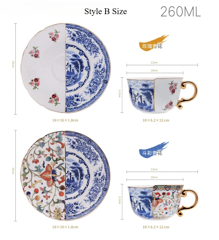 Description Picture 6 of itemCeramic Coffee Cup Saucer Gift Box Chinese Style Creative Color Matching Teacup Set Blue and White Porcelain Handle Mug Water