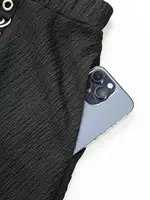 ROSEGAL Plus Size Women Casual Skirts Black Elastic Wais Textured Strap Buckle Grommet A Line Skirt With Pocket - Image 5