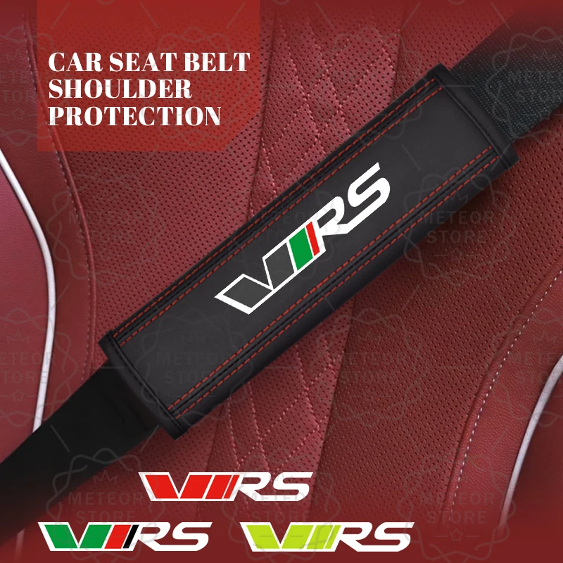 2pcs Car Styling VRS Emblem Leather Seat Belt Cover for Skoda Superb Citigo Enyaq Kodiaq Octavia Rapid Fabia Yeti Accessories seat belt covers