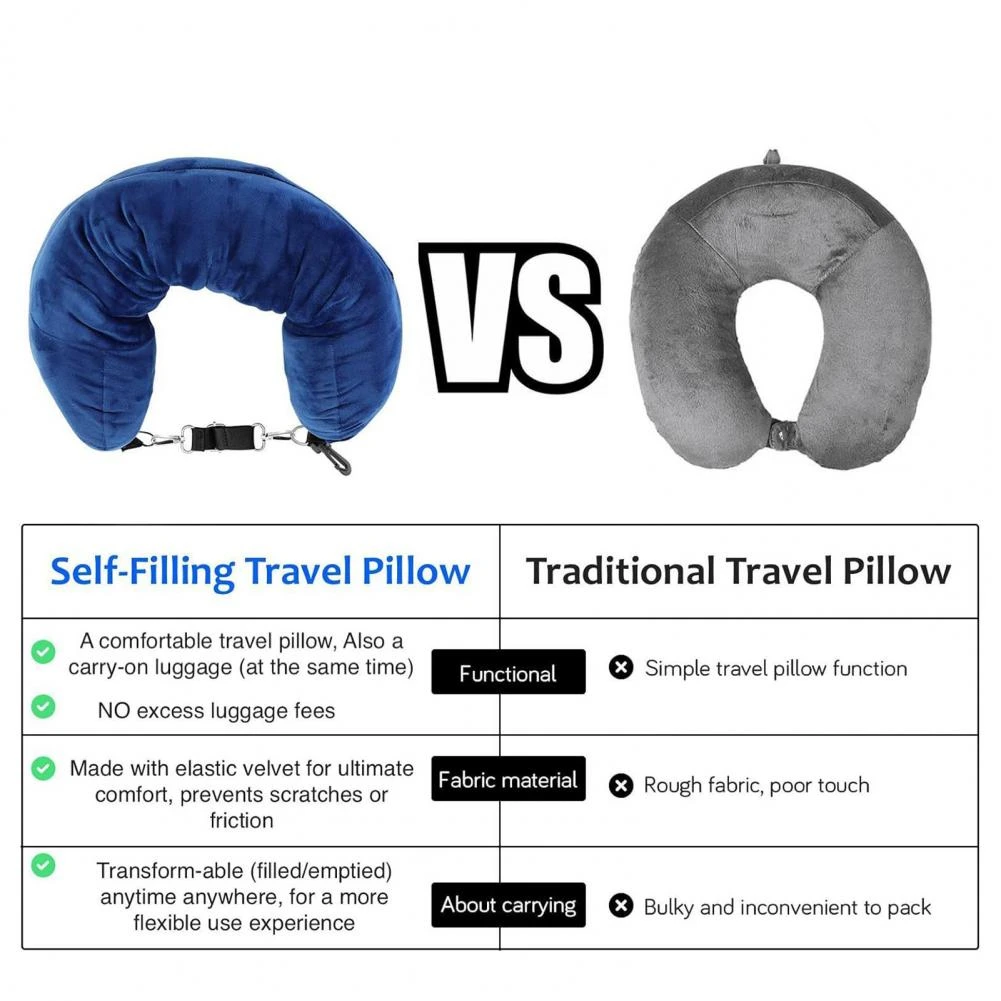Portable Fillable Neck Pillow Space-saving Fillable Clothes Neck Pillow Adjustable Comfortable Flannel For Car Train Airplane 4