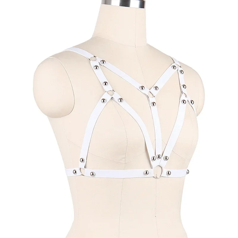 Cropped Studded Punk Nightclub Style White Women's Bras O0124 Build Red Clothing One Piece Agent Cropped Studded Bra