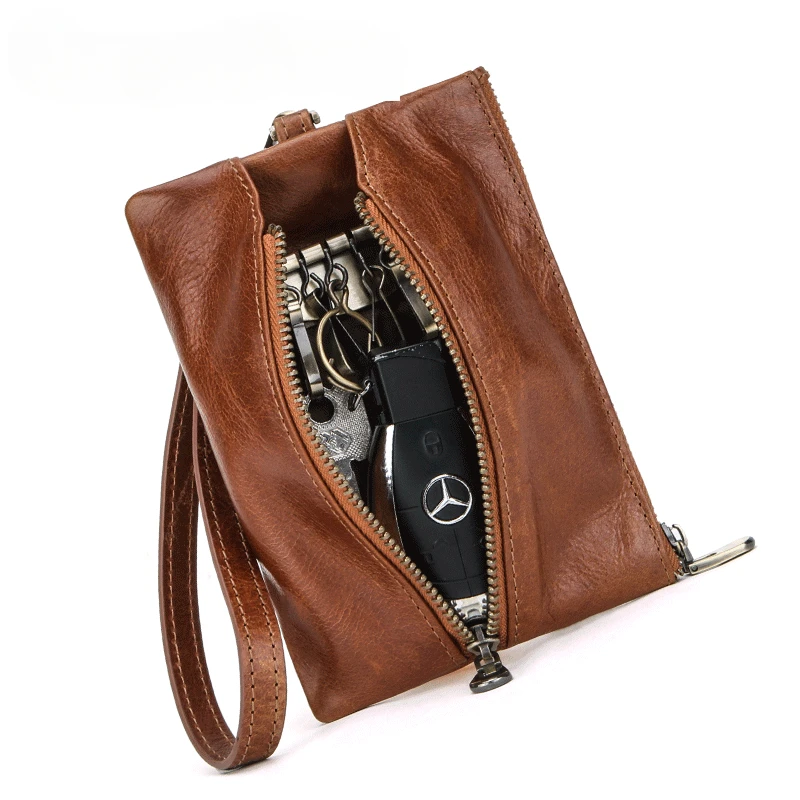 dual-purpose-leather-key-case-with-wrist-strap-multi-functional-hand-held-trendy-key-storage-coin-purse-men's-and-women's-coffee