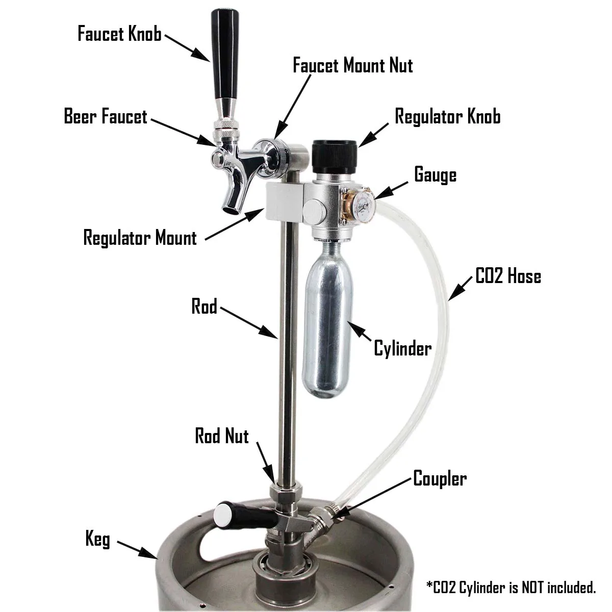 Complete Commercial Keg SS304 Rod Tapping System US Faucet S/D/A/G Coupler Brewer Mini Co2 Regulator with Bracket Craft Kegging