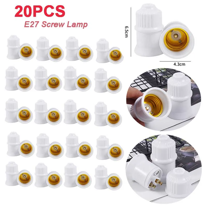 20pc E27 Screw Lamp Holder Household Surface-Mounted Chandelier Holder Flame Retardant High Temperature Resistant Lamp Holder