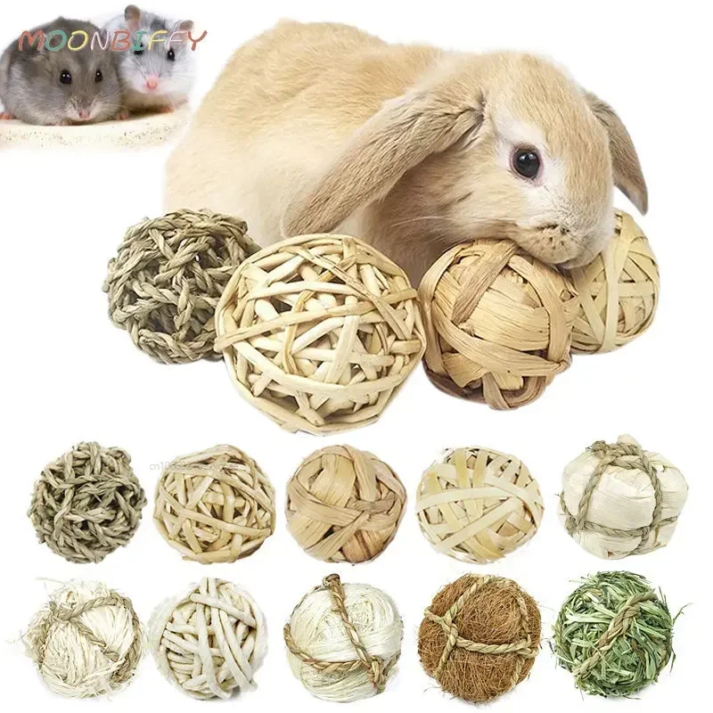 10 Styles 7CM Chewing Braided Ball Guinea Pig Rabbit Hamster Small Animal Play Pet Interactive Chew Toy Natural Grass Ball 1